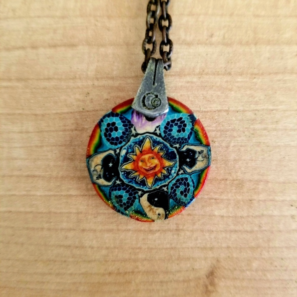 Psychedelic 90's Fimo Sun Moon Yin Yang Necklace